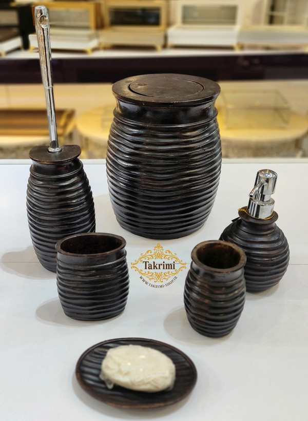 ست سرویس بهداشتی دستشویی رزین پولی استر قهوه ای تیره 6 تکه ( تکریمی شاپ )