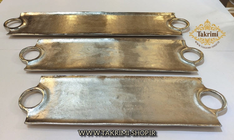 ظروف ظرف رولت خوری شیرینی خوری کشیده خیلی بزرگ دسته حلقه " دارای 3 سایز " آلومینیومی ( تولیدی تکریمی شاپ )