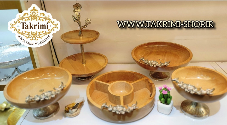 ست سرویس پذیرایی 5 تکه 5 پارچه چوب طبیعی راش قابل شستشو با پایه آلومینیومی نقره ای ( تکریمی شاپ )