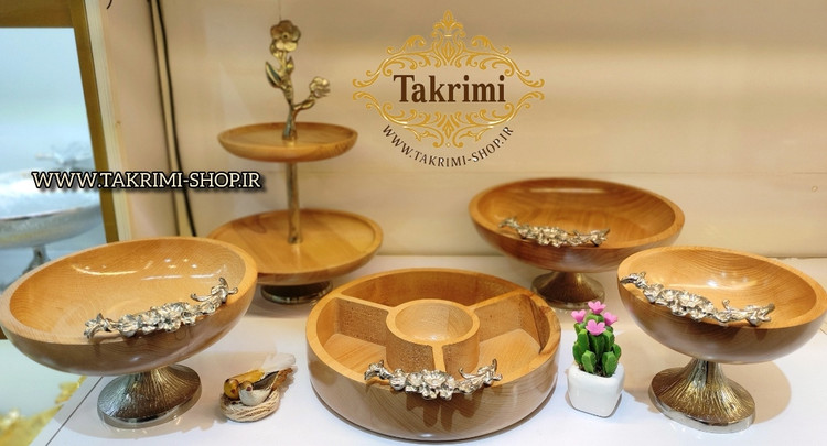 ست سرویس پذیرایی 5 تکه 5 پارچه چوب طبیعی راش قابل شستشو با پایه آلومینیومی نقره ای ( تکریمی شاپ )