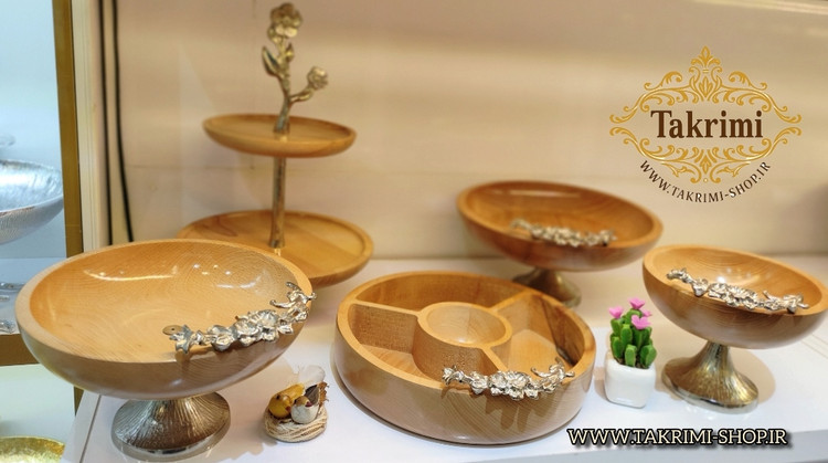 ست سرویس پذیرایی 5 تکه 5 پارچه چوب طبیعی راش قابل شستشو با پایه آلومینیومی نقره ای ( تکریمی شاپ )