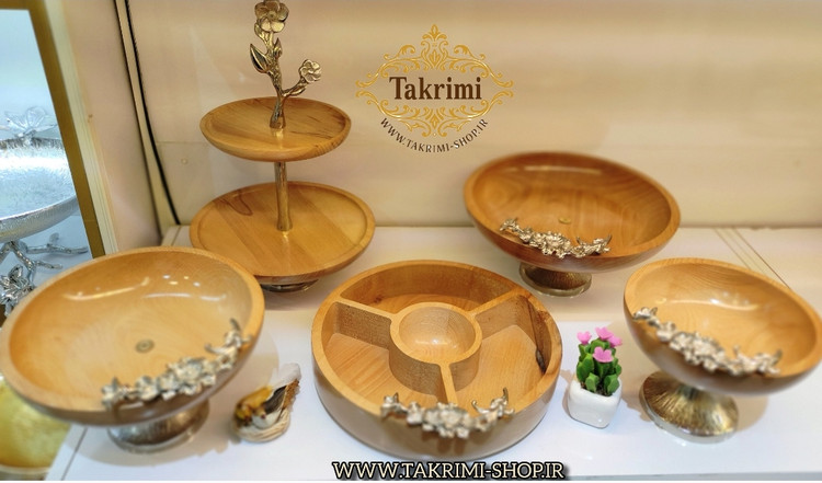 ست سرویس پذیرایی 5 تکه 5 پارچه چوب طبیعی راش قابل شستشو با پایه آلومینیومی نقره ای ( تکریمی شاپ )