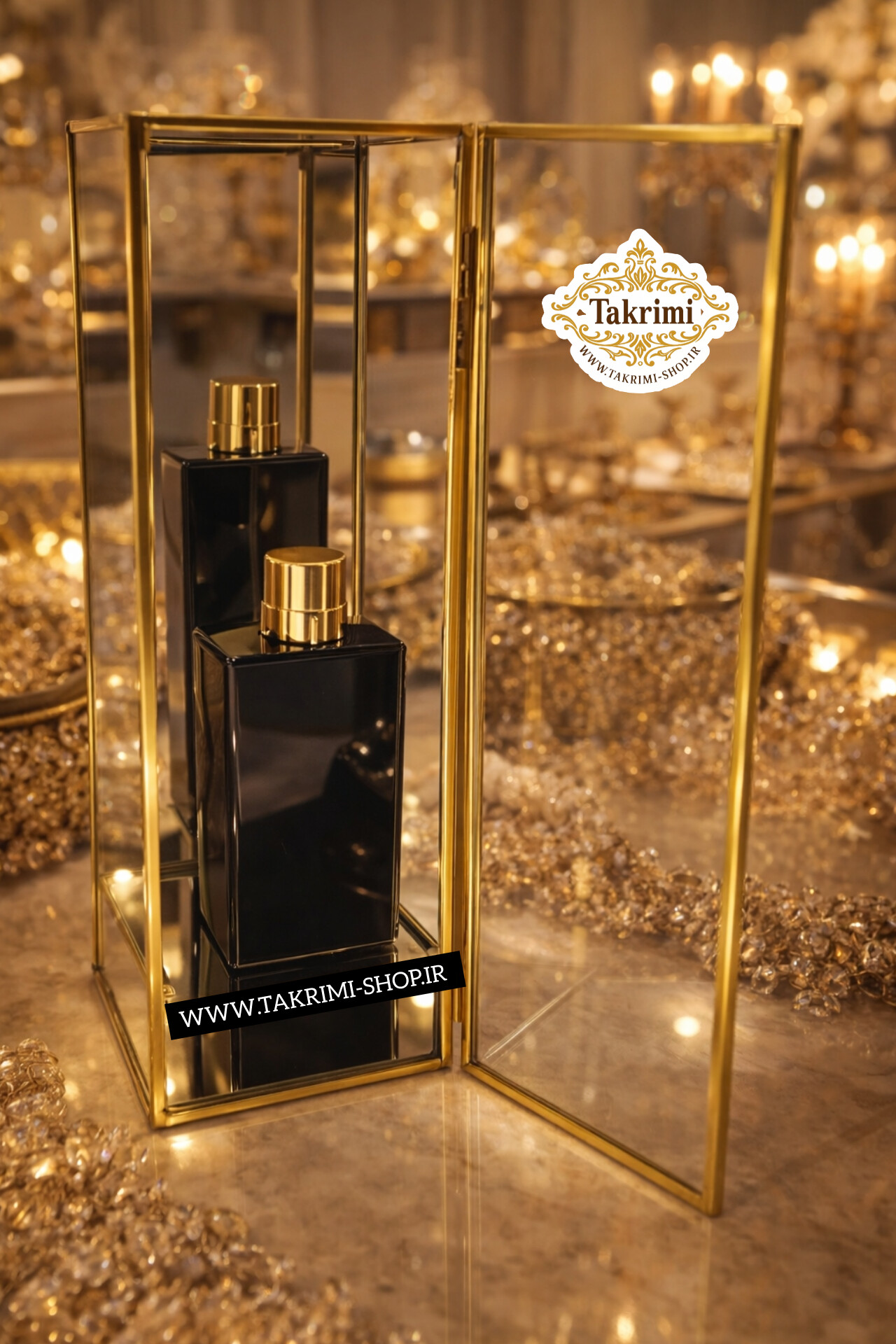 استند باکس جاعطری جا عطری جا ادکلنی جاادکلنی جای ادکلن عطری جای لوازم آرایشی ایستاده شیشه و برنج خالص ( توليدی تکریمی شاپ )