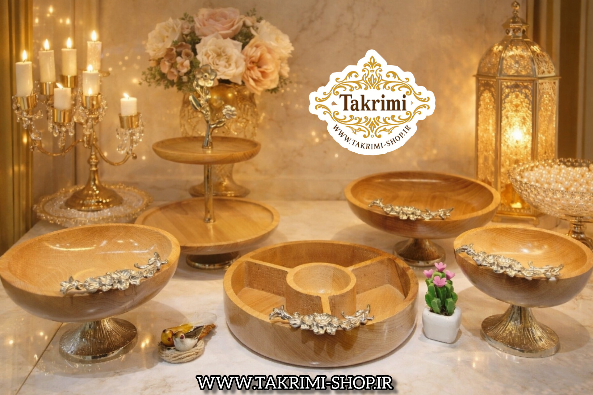ست سرویس پذیرایی 5 تکه 5 پارچه چوب طبیعی راش قابل شستشو با پایه آلومینیومی نقره ای ( تکریمی شاپ )