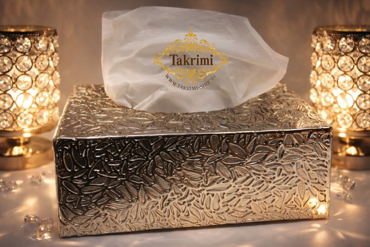 جادستمالی جا دستمالی جای دستمالی چکشی چرمی طرح دار آلومینیومی آلیاژی نقره ای کروم ( تکریمی شاپ )