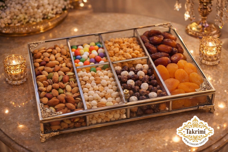 تیبگ تی بگ اردو خوری شکلات خوری تنقلات خوری شیشه و استیل خالص نقره ای ( با عمق کم " ٣ سانت " ) تولیدی تکریمی شاپ