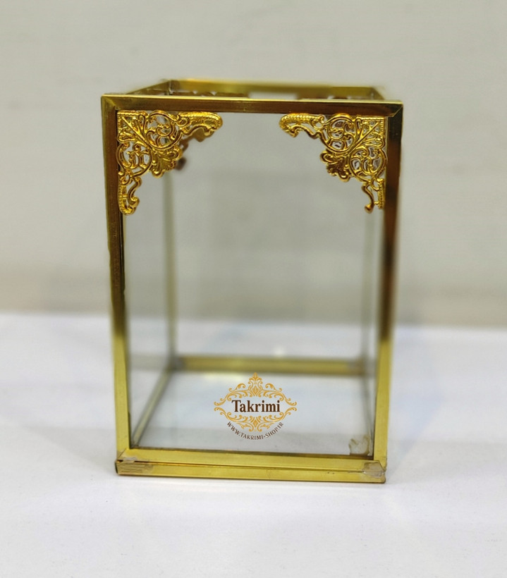 استند جابراشی جا براشی ( کوچک ) جای براشی لوازم آرایشی مداد باکس طلایی شیشه ای برنجی