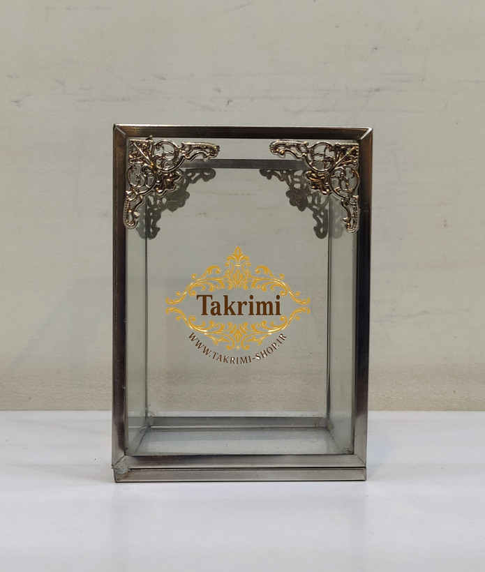 استند جابراشی جا براشی ( کوچک ) جای براشی لوازم آرایشی مداد باکس نقره ای شیشه ای برنجی