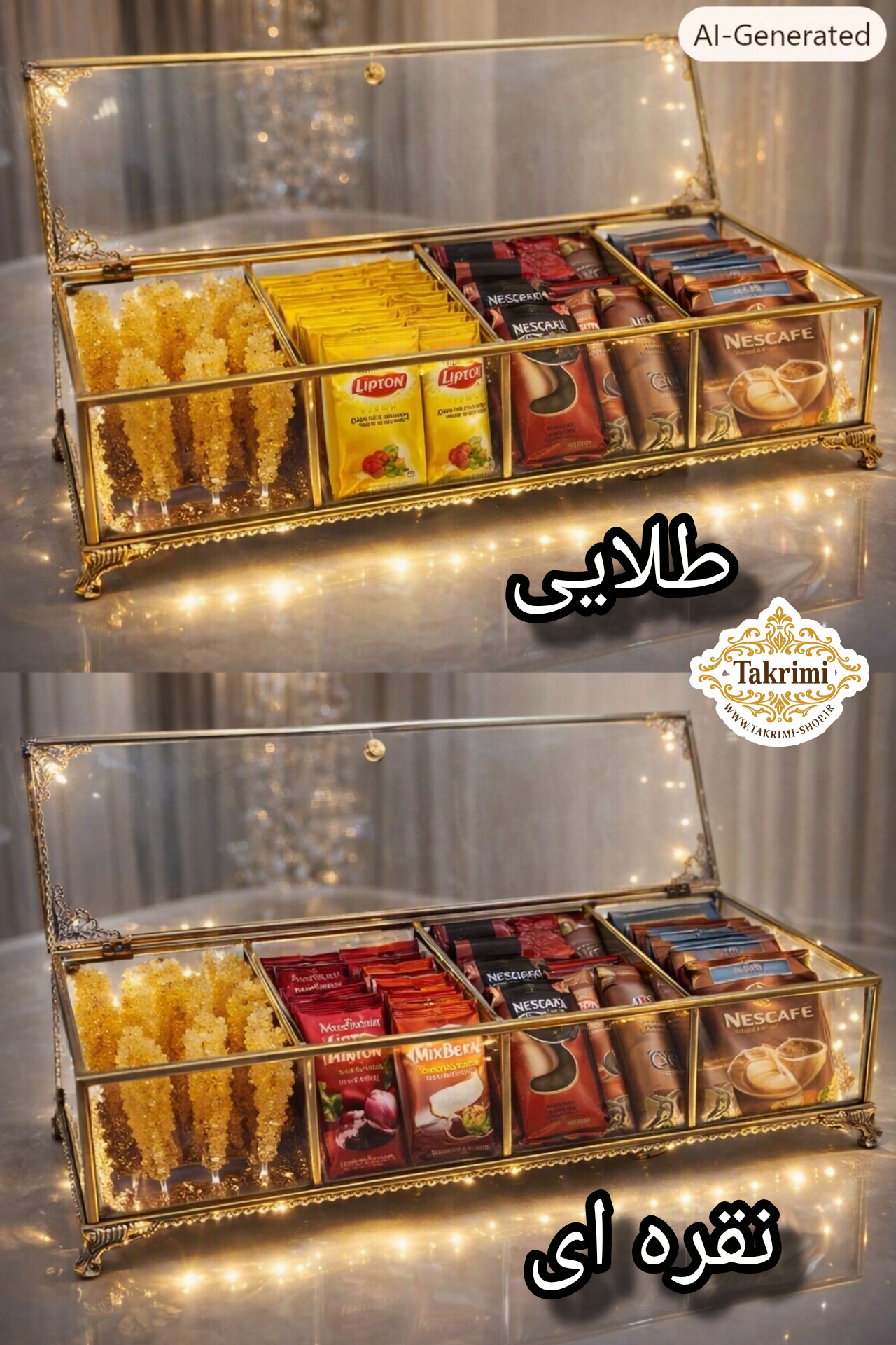 تیبگ تی بگ مستطیل کشیده ( مناسب برای اردو خوری و جاادویه و شکلات خوری ) ( 2 رنگ طلایی و نقره ای )