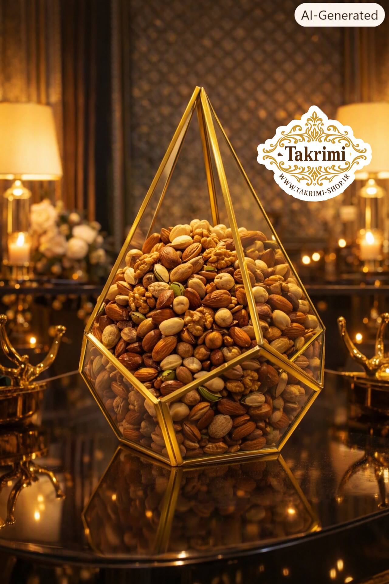 شکلات خوری تنقلات خوری آجیل خوری گلدان هرمی جنس برنج خالص