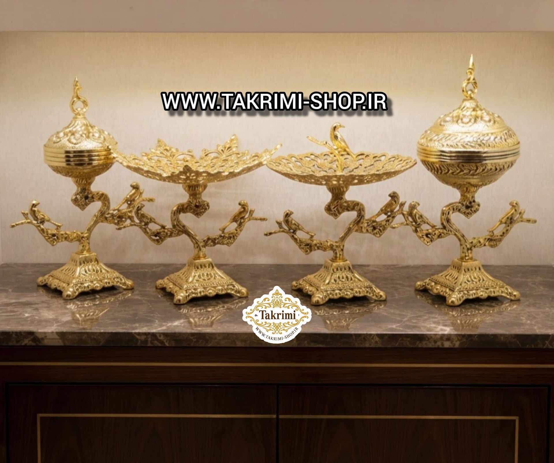 ست سرویس پذیرایی دسته گنجشک جوجه با پایه الیزه مربع سلطنتی آلومینیومی آلیاژی