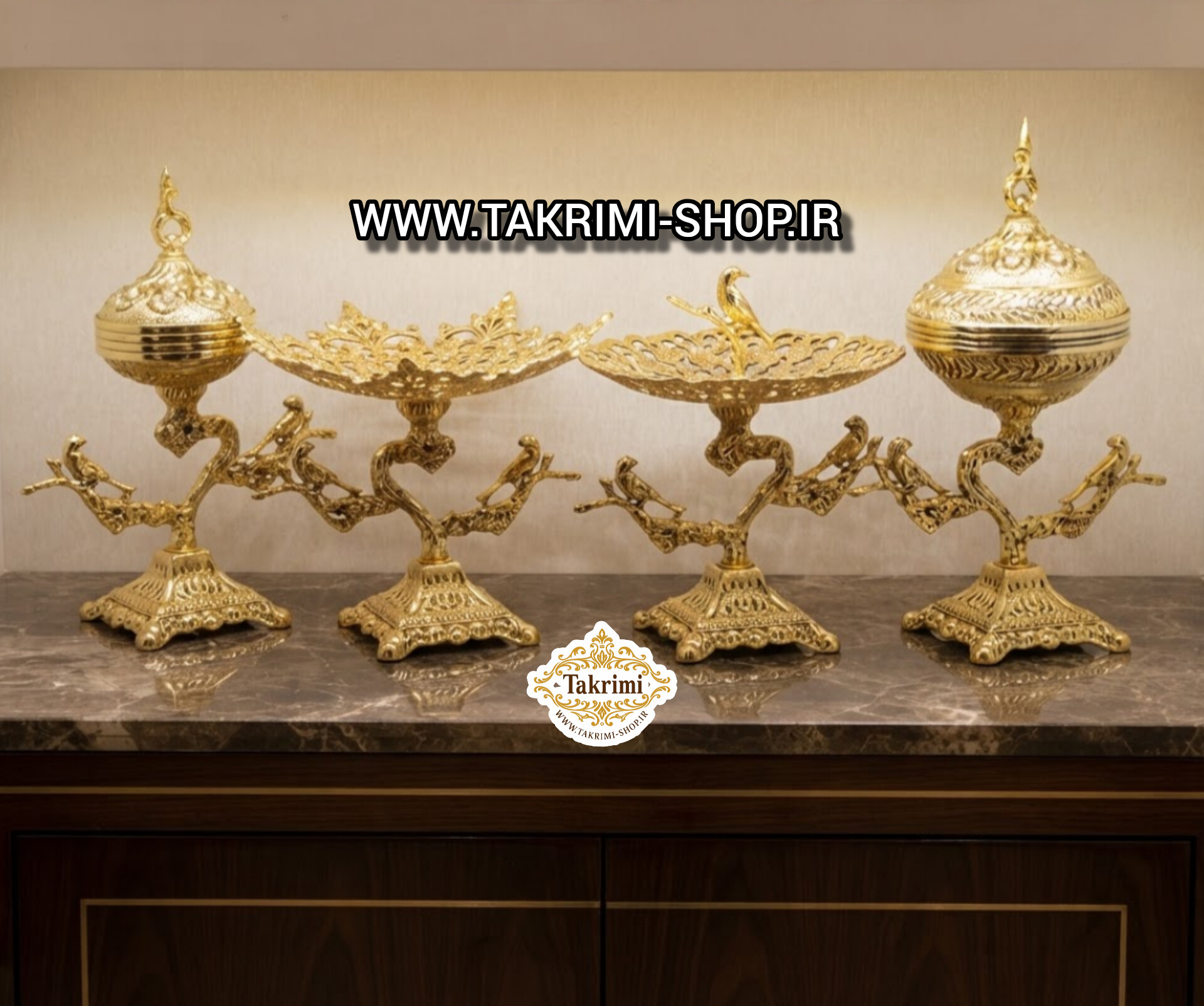 ست سرویس پذیرایی دسته گنجشک جوجه با پایه الیزه مربع سلطنتی آلومینیومی آلیاژی