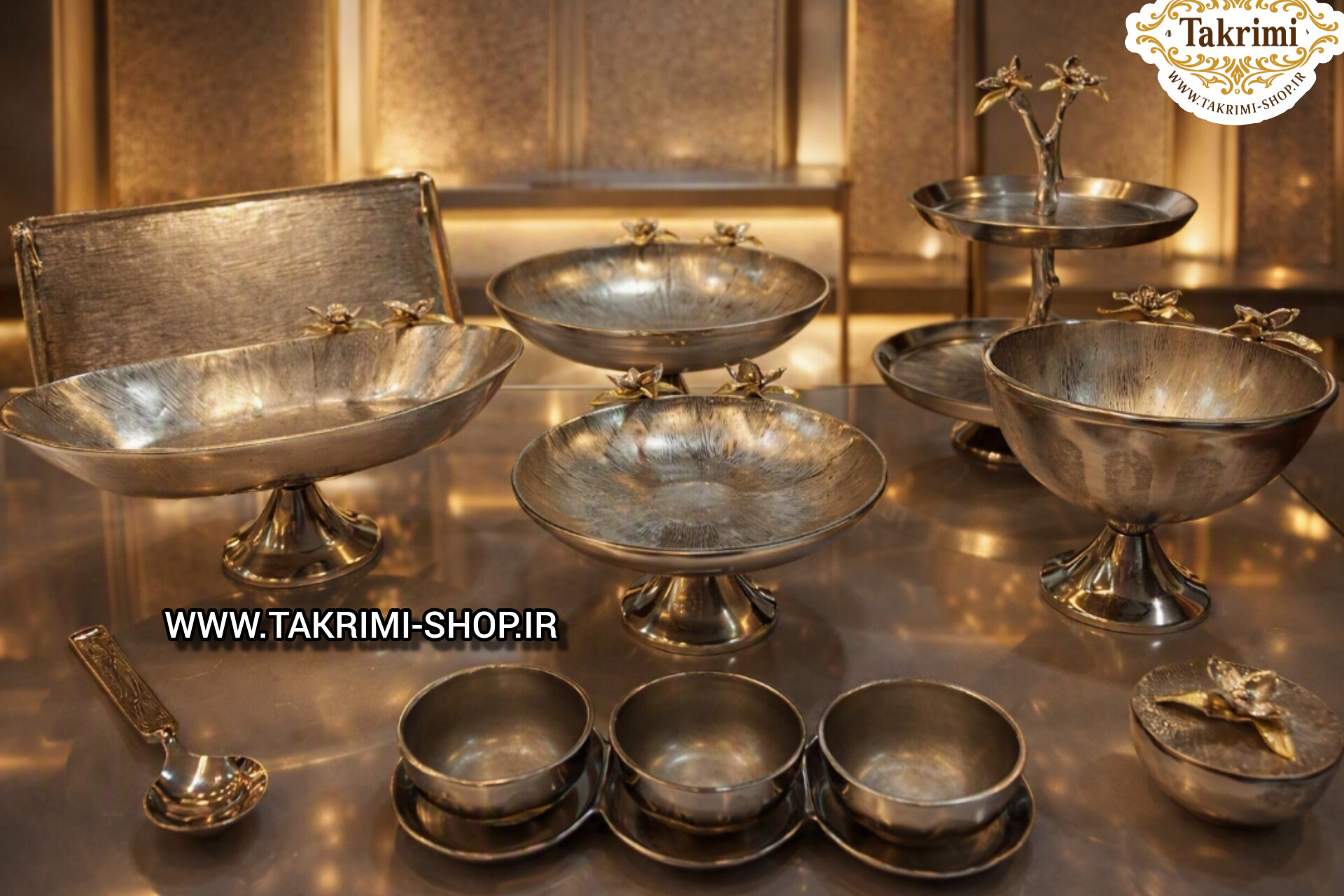 سرویس پذیرایی 12 تکه 12 پارچه نیلوفر نقره ای آلومینیومی آلیاژی ( توليدی تکریمی شاپ )
