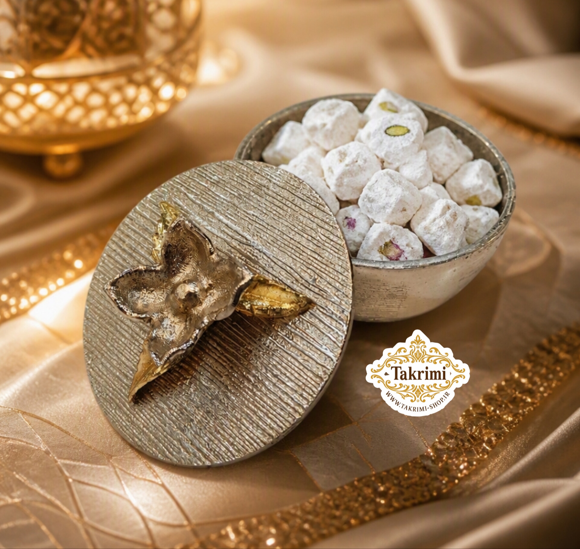 قندان قندون نقل خوری خرما خوری نیلوفر نقره ای آلومینیومی آلیاژی ( توليدی تکریمی شاپ )