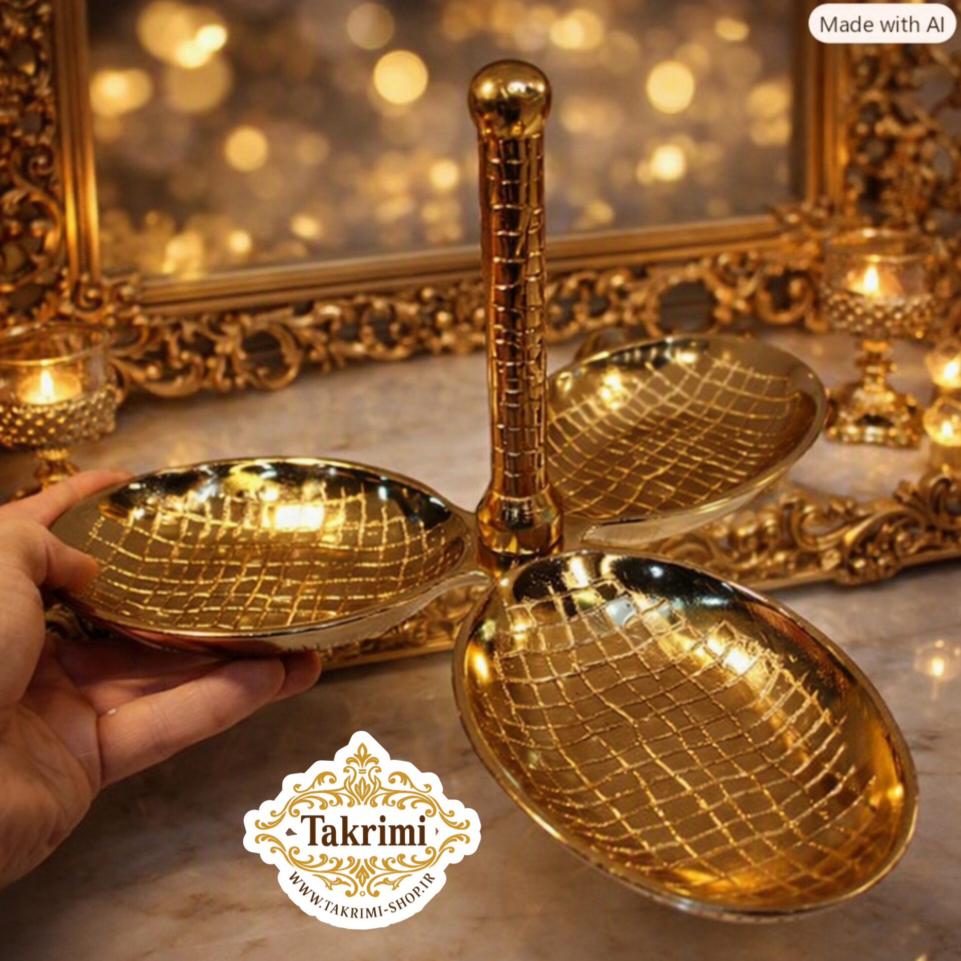 اردو خوری سه 3 خانه 3 تایی دسته دار مدل چرمی پوست ماری طلایی فورتیک آلومینیومی ( تکریمی شاپ )