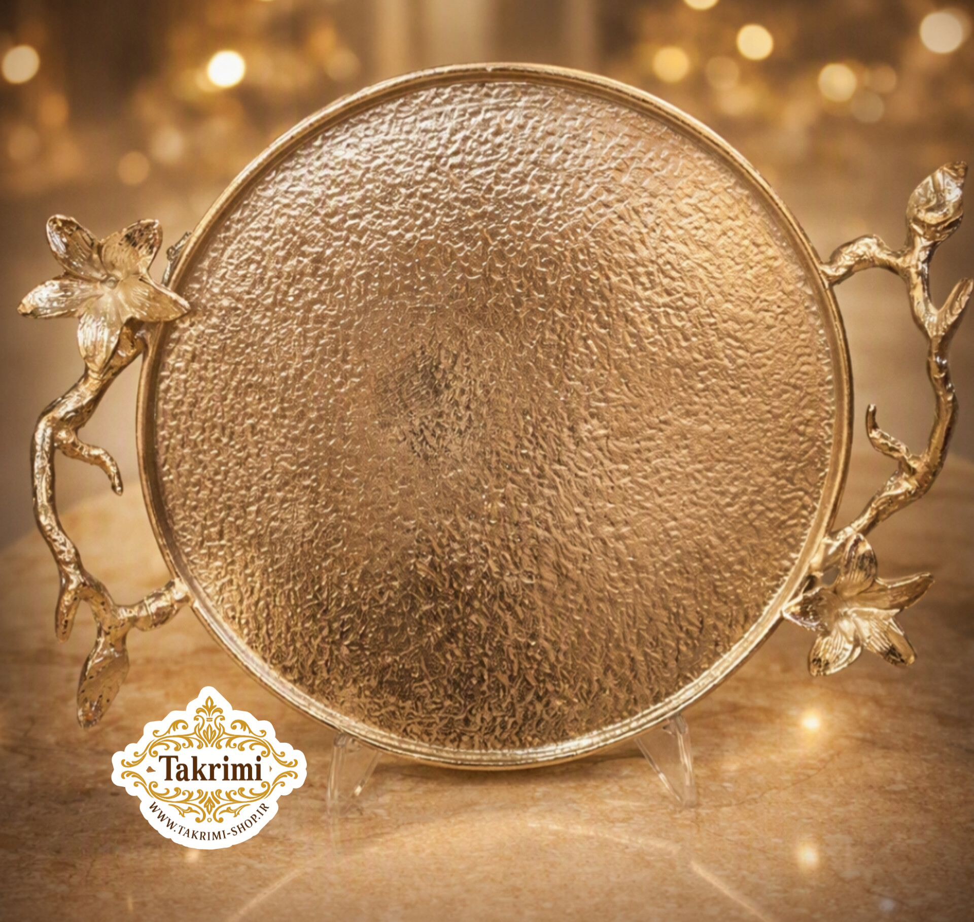 سینی گرد گل نسترن نرگس سولو کروم نقره ای آلومینیومی ( تولیدی تکریمی شاپ )