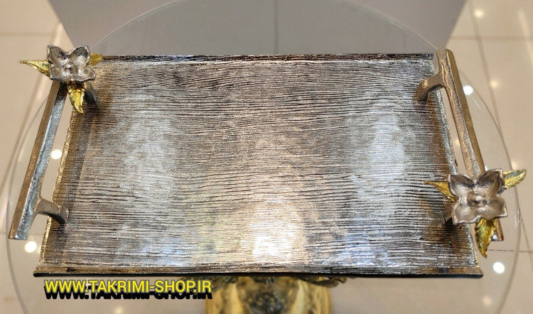 سینی مستطیل نیلوفر نقره ای ( نیلوفر دار ) آلومینیومی آلیاژی ( توليدی تکریمی شاپ )