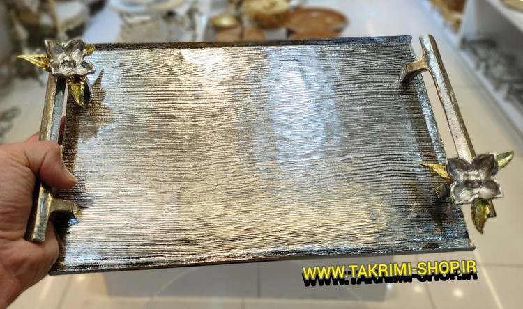 سینی مستطیل نیلوفر نقره ای ( نیلوفر دار ) آلومینیومی آلیاژی ( توليدی تکریمی شاپ )