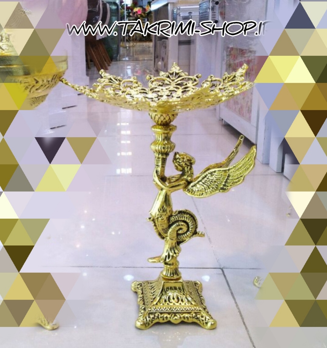 استند ظرف میوه خوری فرشته ملائکه سلطنتی طرح برنجی با پایه مربع الیزه