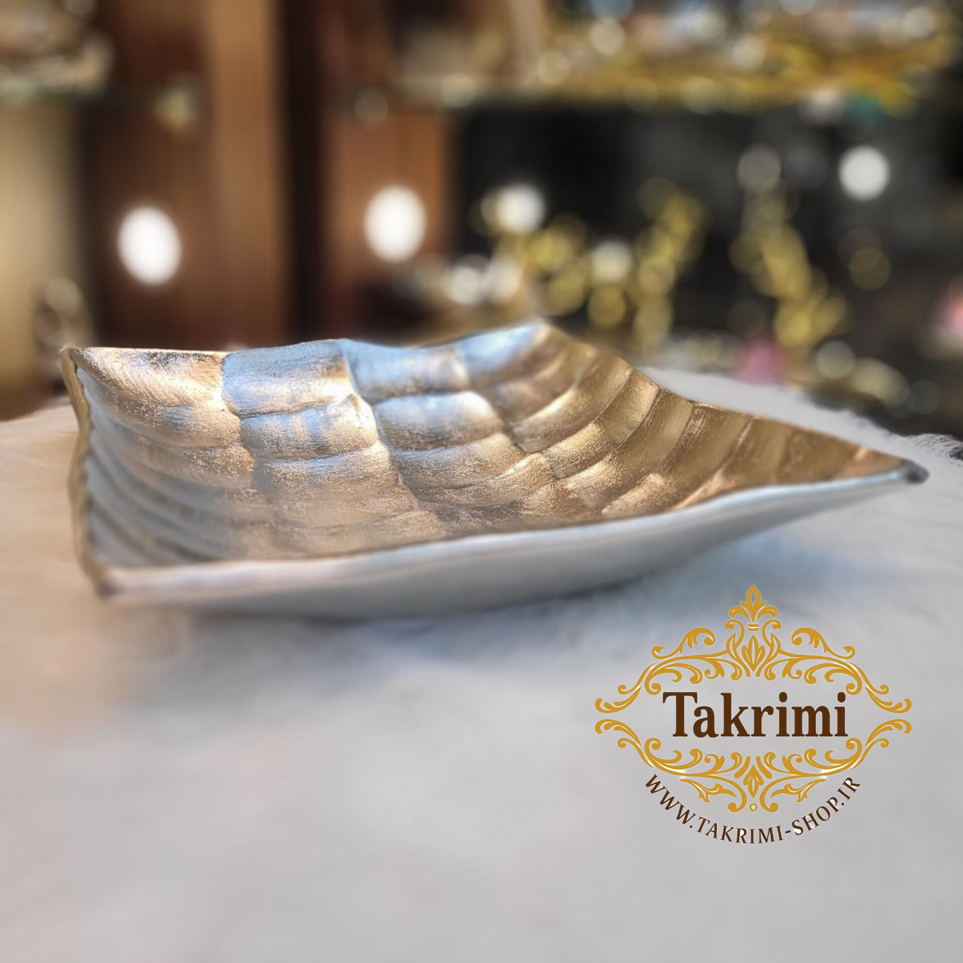 میوه خوری هندسی مربع سایز بزرگ جنس آلومینیوم باکیفیت آبکاری نیکل