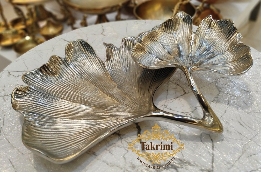 استند شیرینی خوری برگ مرداب نقره ای نیلوفر جنس اصلی آلومینیوم خالص تولیدی تکریمی شاپ