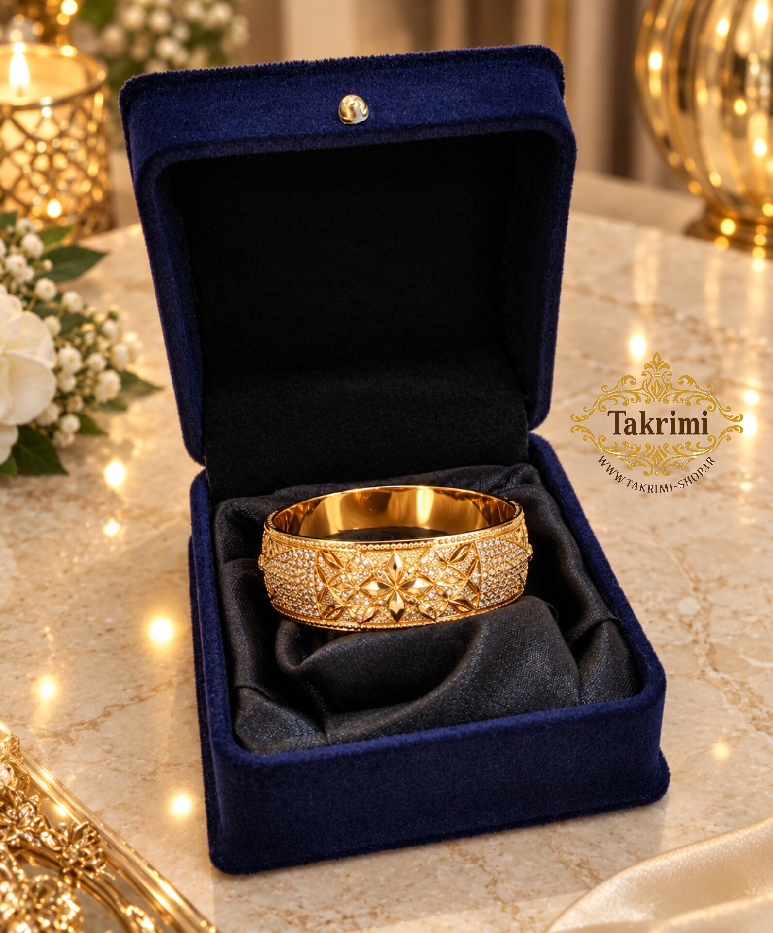 باکس قاب جعبه النگویی مخمل طرح دار آبی ( توليدی تکریمی شاپ )