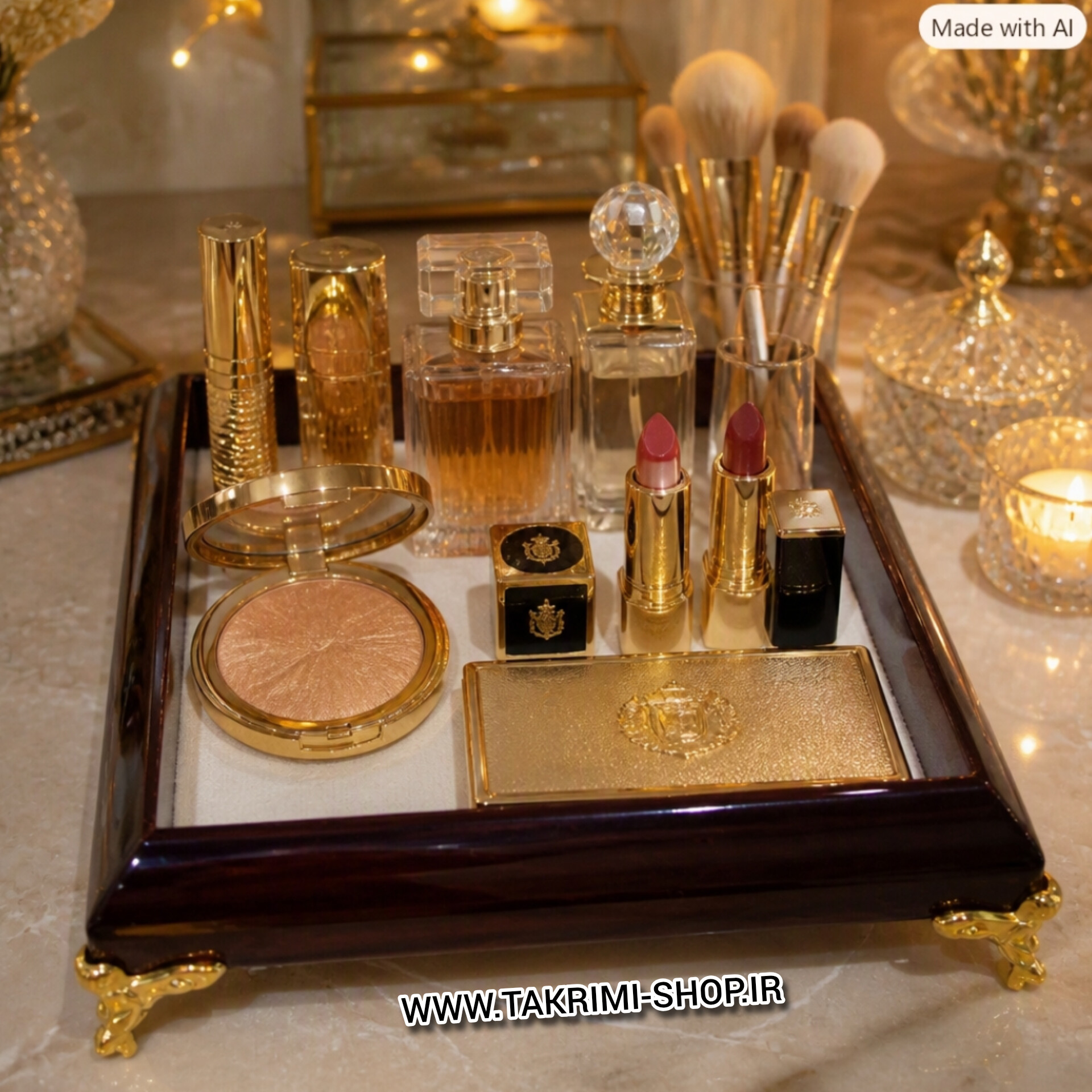 استند لوازم آرایشی یا سینی جواهرات ابعاد 15 * 15 و طلاجات پشت ویترینی زرشکی ( تولیدی تکریمی شاپ )