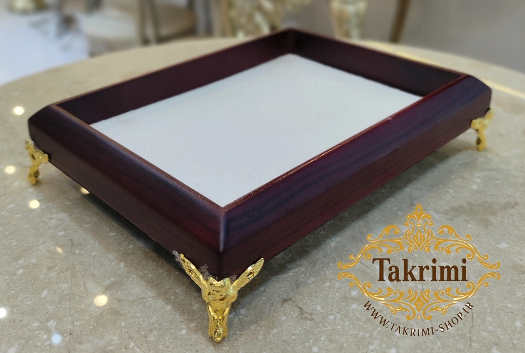 استند لوازم آرایشی یا سینی جواهرات ابعاد 15 * 20 و طلاجات پشت ویترینی زرشکی ( تولیدی تکریمی شاپ )